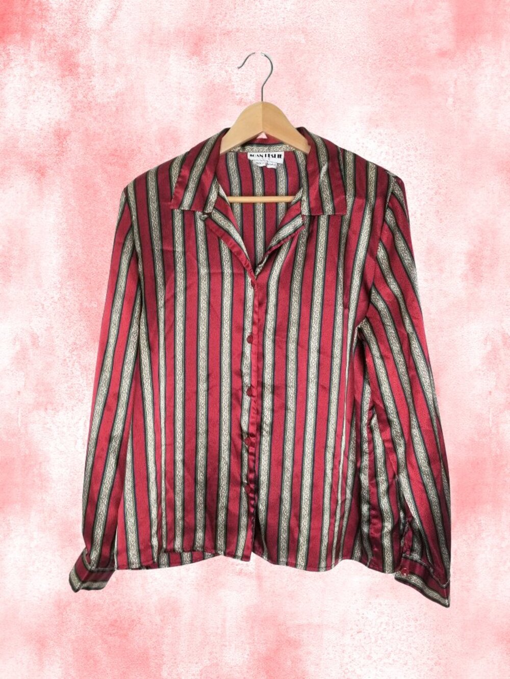 Vintage Joan Leslie Red Striped Button-down Blouse, Size 16P